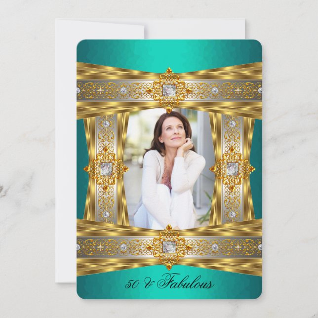 Fabulous 50 elegantes Diamond Gem Gold Jade Foto Einladung (Vorderseite)