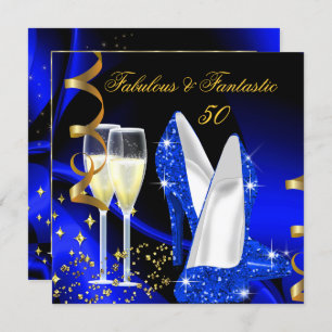 Fabulous 50 Fantastische Abstrakt Blue Gold Party Einladung