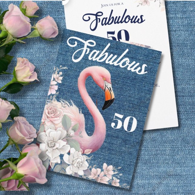 Fabulous 50 Flamingo Birthday Pink Floral Elegant Einladung (Von Creator hochgeladen)