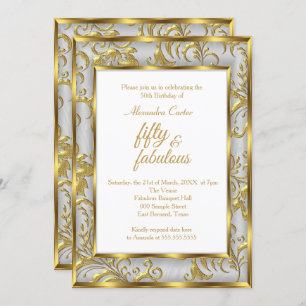 Fabulous 50 Foto Damask Gold Grau Silber Geburtsta Einladung