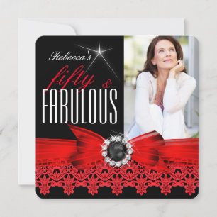 Fabulous 50 Foto Schwarz-weiß Red Lace Geburtstag Einladung
