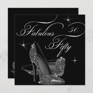 Fabulous 50 fünfzig Schwarz-weiß High Heels Geburt Einladung