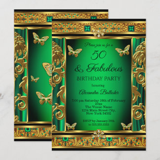 Fabulous 50 Geburtstag Emerald Green Butterfly Gol Einladung