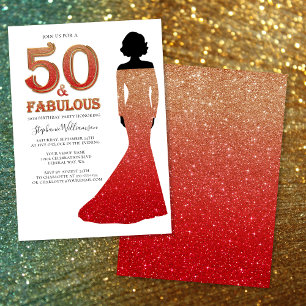 Fabulous 50. Geburtstag Ombre Glitzer Gown Einladung