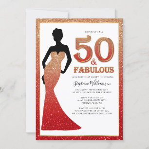 Fabulous 50. Geburtstag Ombre Glitzer Gown Einladung