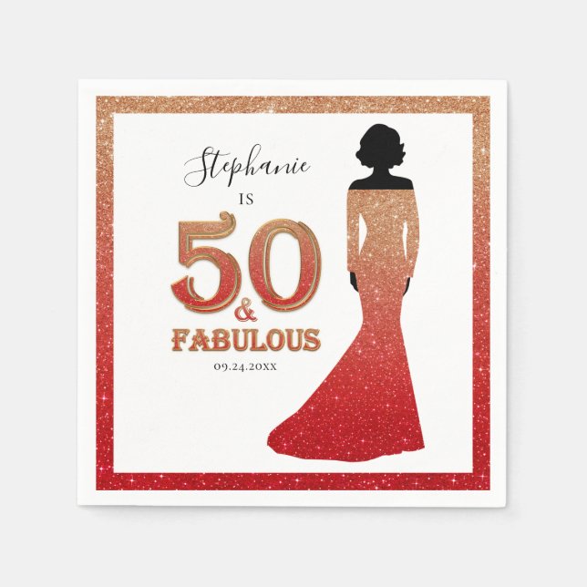 Fabulous 50. Geburtstag Ombre Glitzer Gown Serviette (Vorderseite)