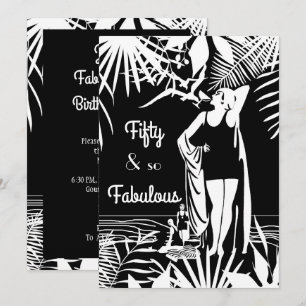 Fabulous 50 Geburtstagsparty Deko Lady Schwarz-wei Einladung