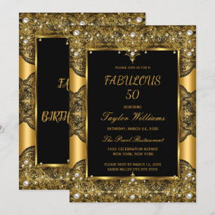 Fabulous 50 Glamour Black Lace Pearl Gold Einladung