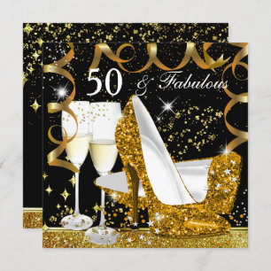 Fabulous 50 Glitzer Gold Heel Glitz Glam Party Einladung