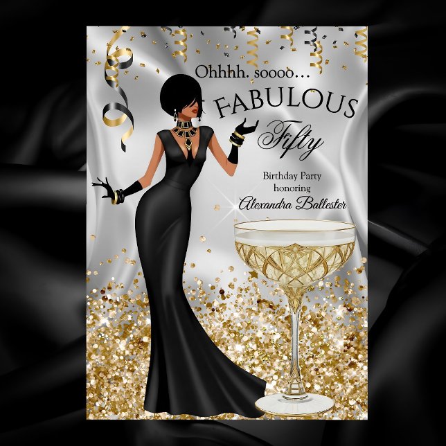 Fabulous 50 Gold Black Champagne Birthday Party Einladung (Von Creator hochgeladen)
