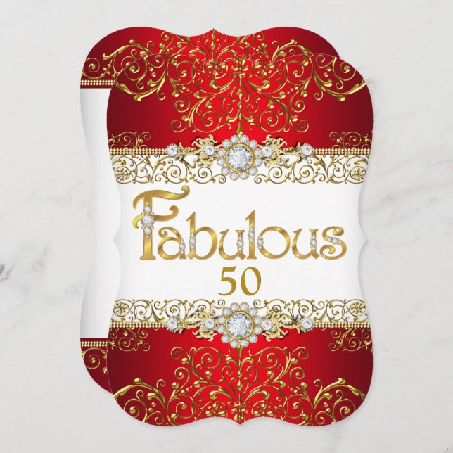 Fabulous 50 Gold Diamond Red Glamour Geburtstag Einladung (Vorne/Hinten)
