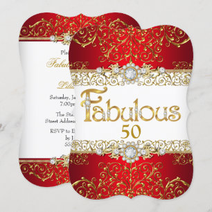 Fabulous 50 Gold Diamond Red Glamour Geburtstag Einladung