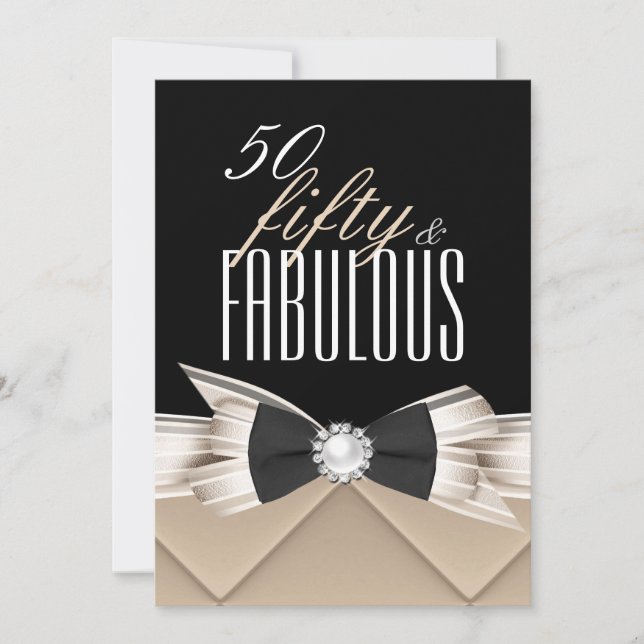 Fabulous 50 Kaffee Beige Black Birthday Party Einladung (Vorderseite)
