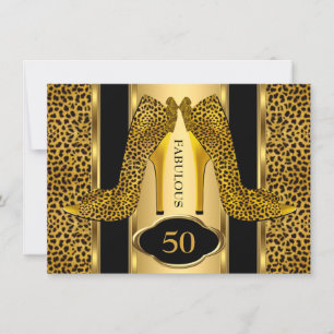 Fabulous 50 Leopard Gold Cheetah High Heels Party Einladung