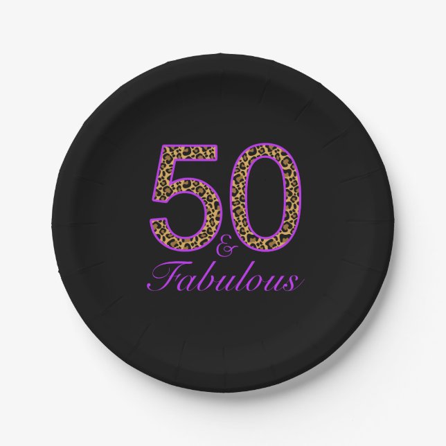 Fabulous 50. Lila Black Leopard Geburtstag Pappteller (Vorderseite)
