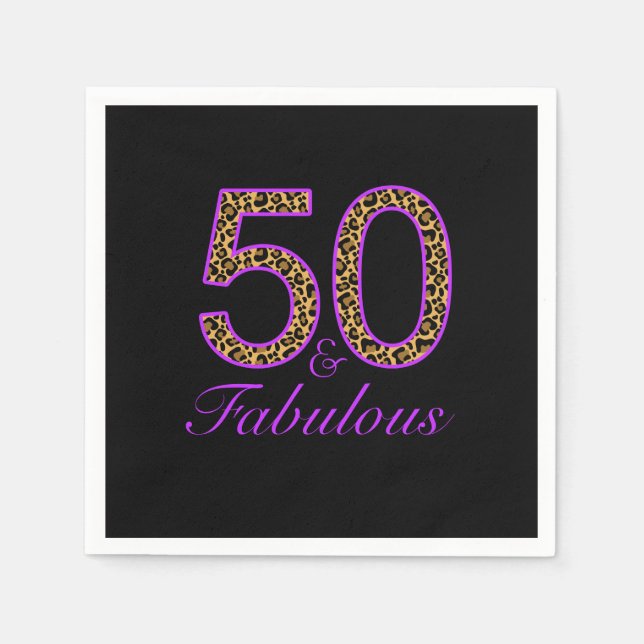 Fabulous 50. Lila Black Leopard Geburtstag Serviette (Vorderseite)
