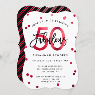 Fabulous 50   Moderne Elegant Rot Brushed Birthday Einladung