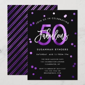 Fabulous 50 | Moderner Chic Lila gebürstet Geburts Einladung