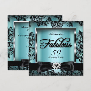Fabulous 50 Party Aquamarin Blue Damask Black Lace Einladung