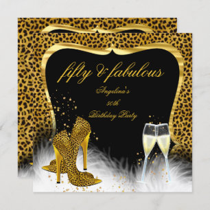 Fabulous 50 Party Gold Champagner Leopard Einladung