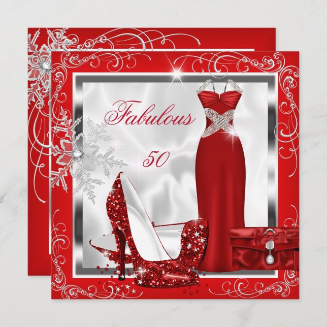 Fabulous 50 Party Red Silver Dress Heelse S7 Einladung