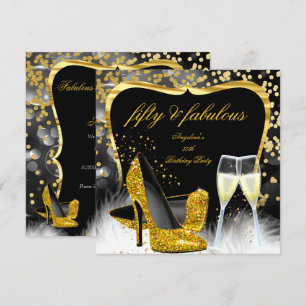 Fabulous 50 Party Schwarz Gold Champagner High Hee Einladung