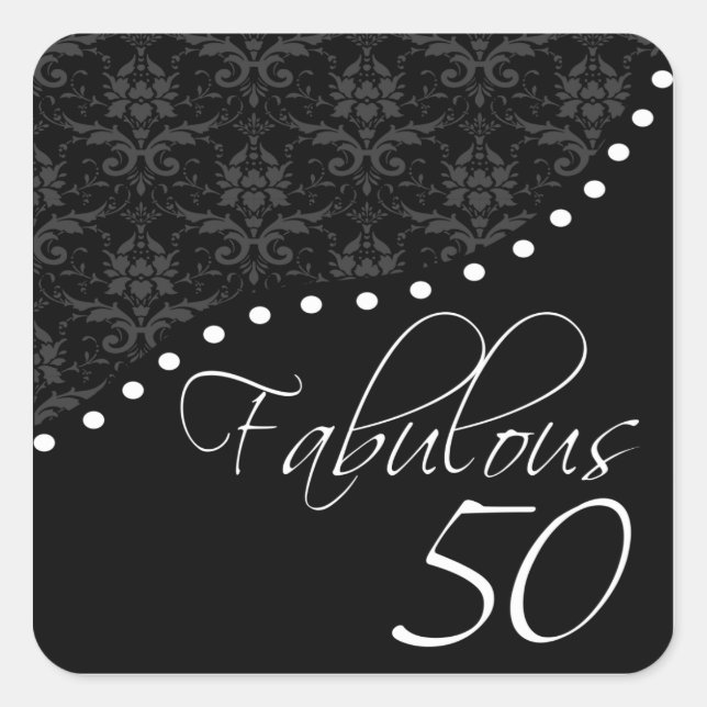 Fabulous 50 Personalisiert Black Birthday Party Quadratischer Aufkleber (Vorderseite)