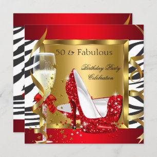Fabulous 50 Red Glitzer High Heel Zebra Champagne Einladung