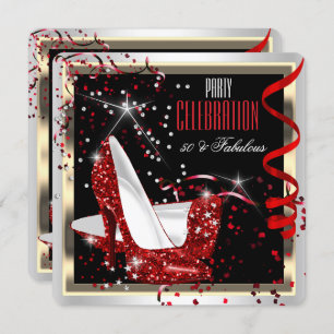 Fabulous 50 Red Schwarz-weiß 50. Geburtstagsparty Einladung