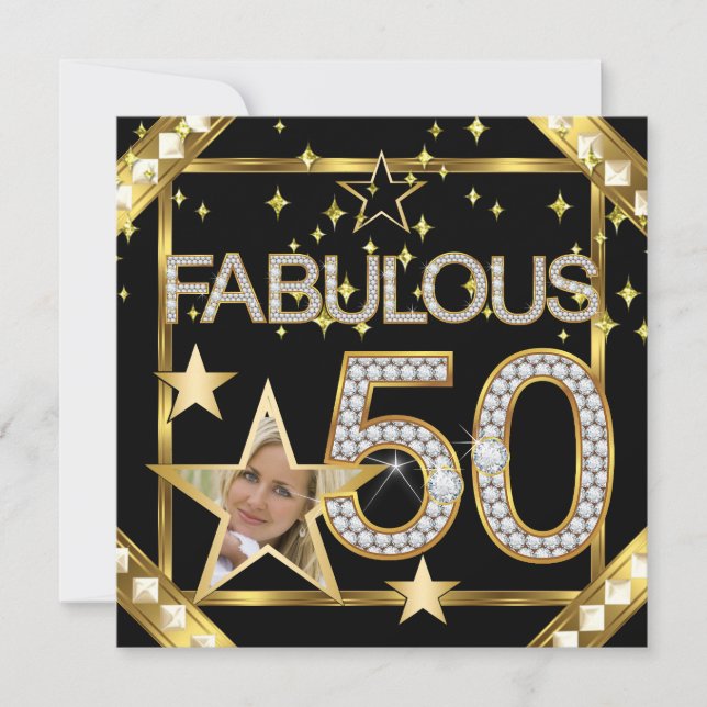 Fabulous 50 Retro Glamour Hollywood Gold Foto Einladung (Vorderseite)