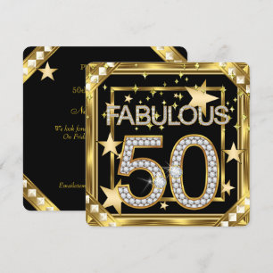 Fabulous 50 Retro Glamour Hollywood Gold Frame 2 Einladung