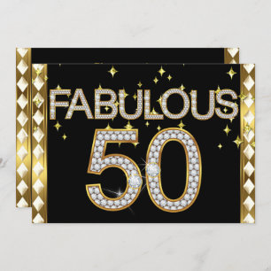 Fabulous 50 Retro Glamour Hollywood Gold Frame Einladung