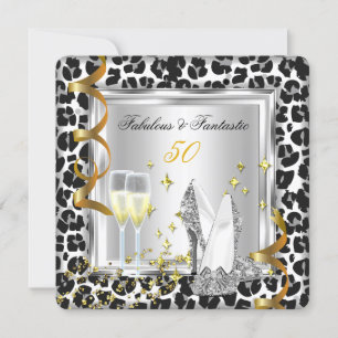 Fabulous 50 Silver Heelses Leopard Gold Geburtstag Einladung