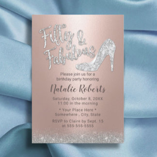 Fabulous 50 Silver & Rose Gold Glitzer Geburtstag Einladung