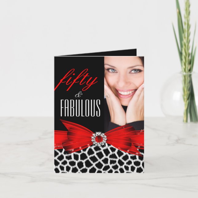 Fabulous 50 Wild Red Black Foto Happy Birthday Karte (Vorderseite)