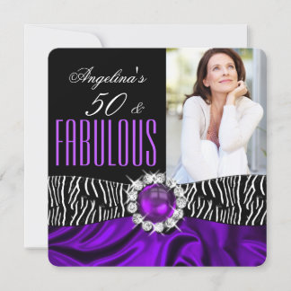 Fabulous 50 Zebra Lila Seide Geburtstag 2 Einladung