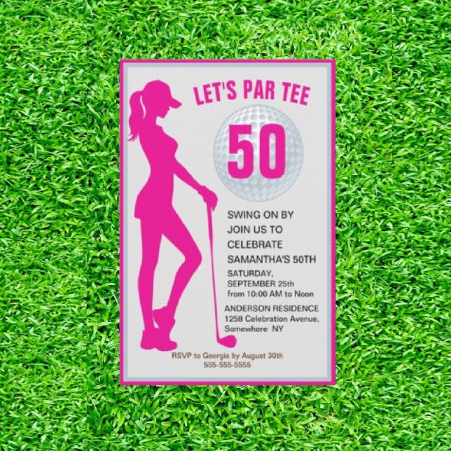Fabulous 50th Pink Lady Golfer Geburtstag Einladung (Swing in Style, Embrace the Elegance!)