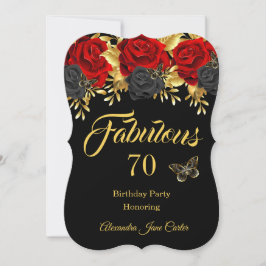 Fabulous 70. Geburtstag Red Black Rose Butterfly Einladung