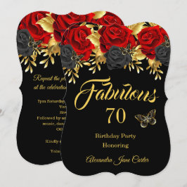 Fabulous 70. Geburtstag Red Black Rose Butterfly Einladung