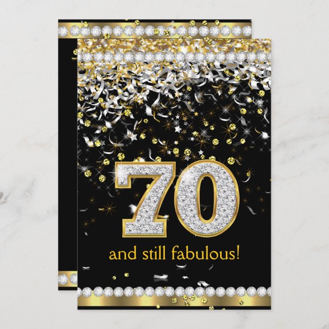 Fabulous 70 Gold Silver Streamers 70. Party Einladung (Vorne/Hinten)