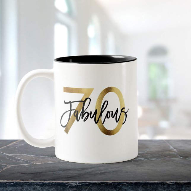 Fabulous 70. | Moderne Elegante Chic Gold Geburtst Zweifarbige Tasse (Von Creator hochgeladen)