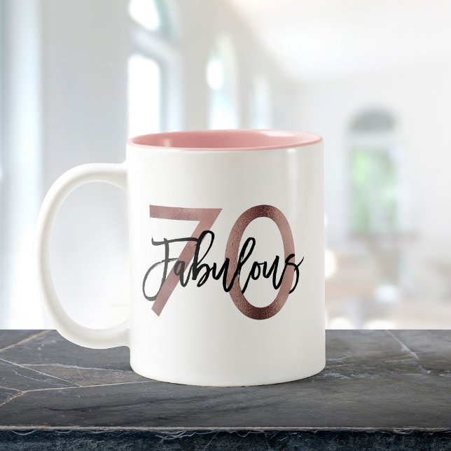 Fabulous 70. | Moderne Elegante Rose Gold Geburtst Zweifarbige Tasse (Von Creator hochgeladen)