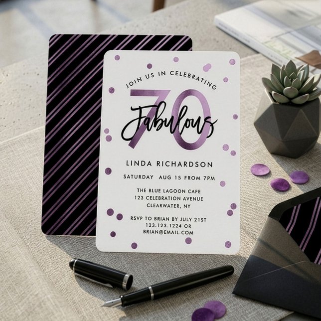 Fabulous 70. | Moderne Lilac Lila Birthday Party Einladung (Von Creator hochgeladen)