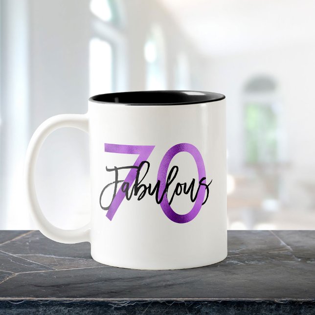 Fabulous 70. | Modernes Elegantes Lila Geburtstag Zweifarbige Tasse (Von Creator hochgeladen)