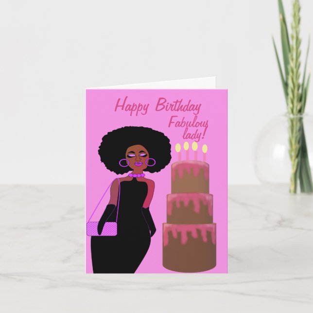 Fabulous African American Lady Birthday Karte (Vorderseite)