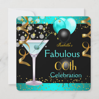 Fabulous Aquamarin Blue Martini Gold Geburtstagspa Einladung