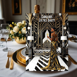 Fabulous Art Deko Ethnic Woman Gold Schwarz-weiß Einladung