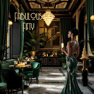 Fabulous Art Deko Room Ethnic Woman Green Gold Einladung