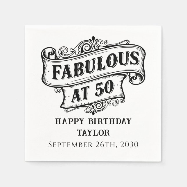 Fabulous at 50 Vintage Chic Milestone Birthday  Serviette (Vorderseite)