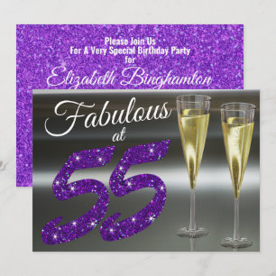 Fabulous bei 55 Girly Birthday Lila Glitzer Party Einladung